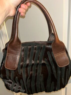 ⭐️Abro⭐️Dark Brown Haircalf and Leather Shoulder Bag